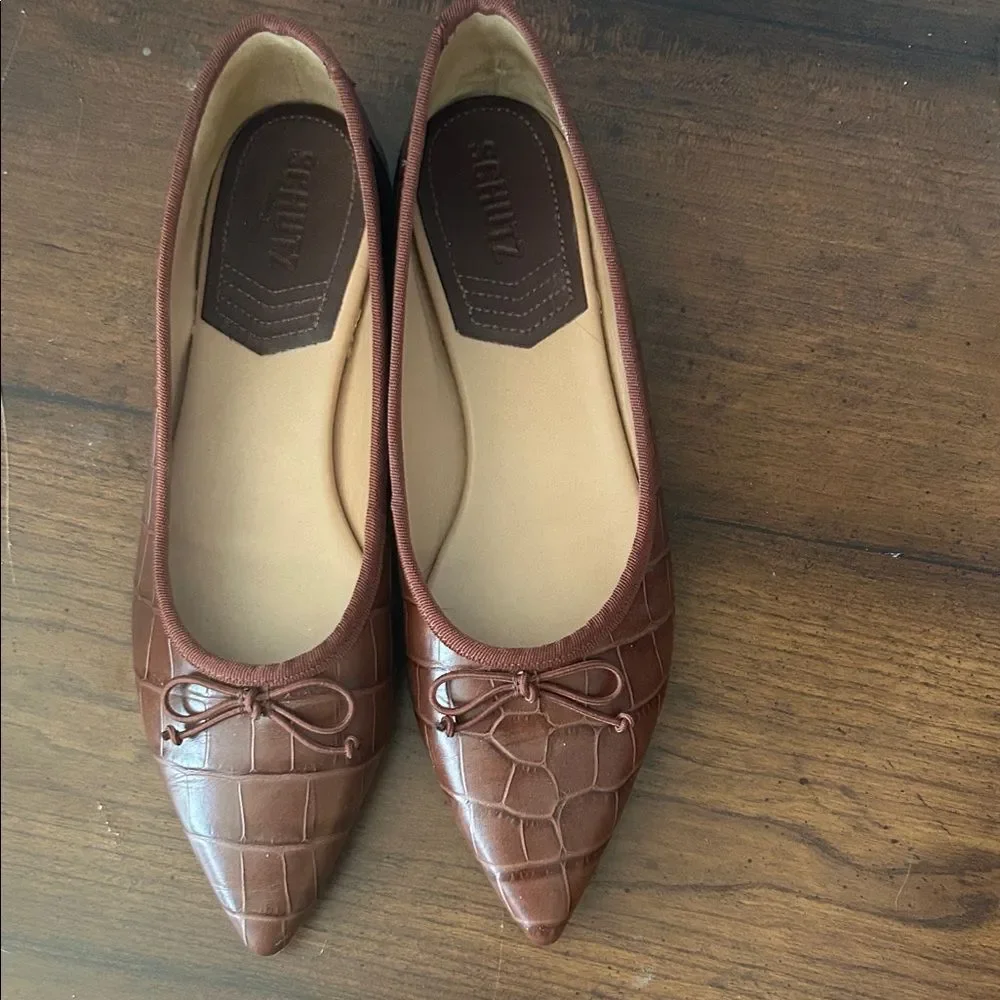 SCHUTZ Dal Chocolate Croc-Patterned Flats 8B EUC